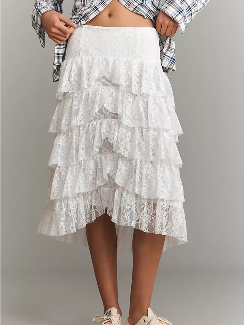 By Anthropologie Tiered Lace Midi Skirt Small NWT